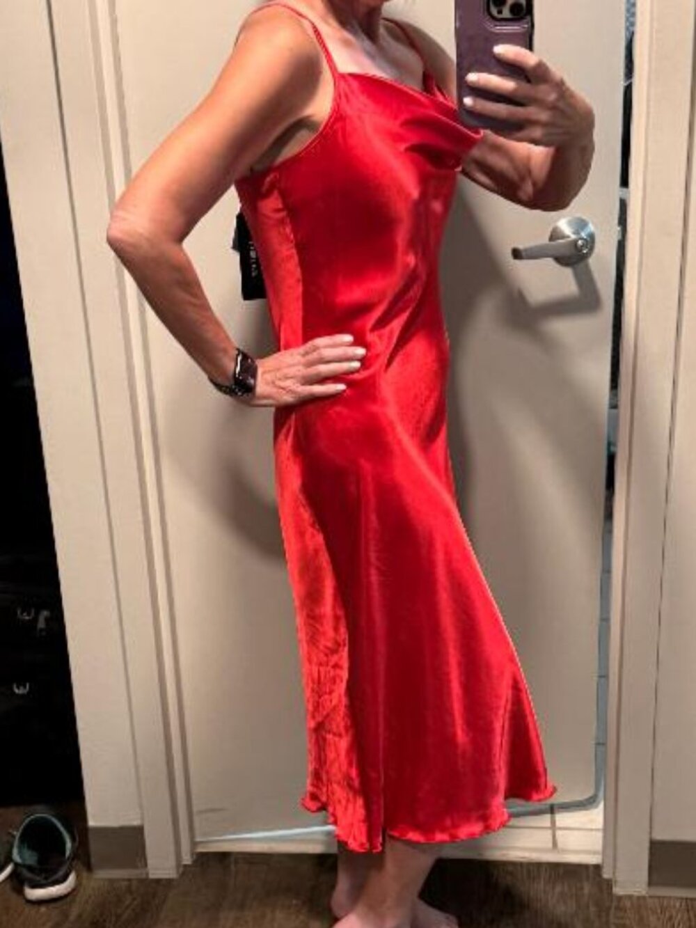 Bebe Red Satin Cowl Neck Midi Slip Dress Size M NWT Y2K